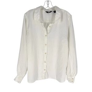 Lands End Linen Blouse Womens Size 1X White Full Bishop Sleeve Button Up Shirt